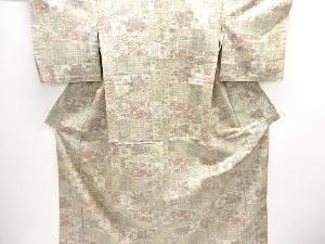 アンティーク　抽象模様織り出し手織り紬単衣着物